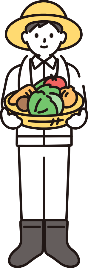 収穫した野菜を抱える農家の男性のイラスト