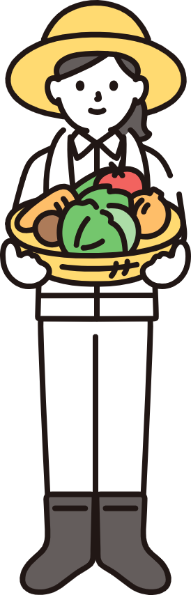 カゴいっぱいの野菜を収穫した農家の女性のイラスト